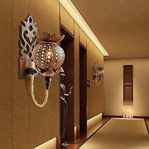 Aplique de pared de madera calada de estilo sudeste asiático E27 6