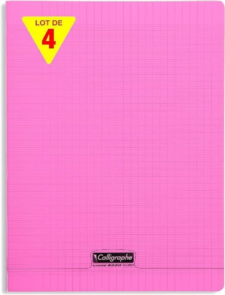 Calligraphe 18381CPack Pack of 4 Pink Stapled Notebooks (Clairefontaine Brand) 24x32 cm - 192 Seyes Ruled Pages - 90 g White Paper - Transparent Polypro Cover
