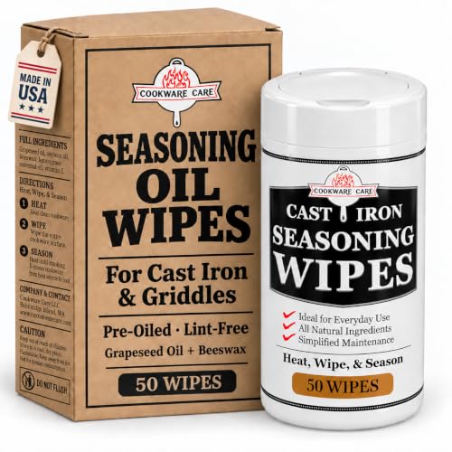 Cast Iron Seasoning Wipes (50 Ct) – Lint-Free Pre-Oiled Cloths,