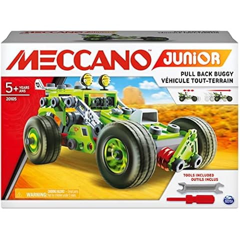 Meccano Junior, 3-in-1 Deluxe Pull-Back Buggy STEAM Model Building Kit, for Kids Aged 5 and Up Cover