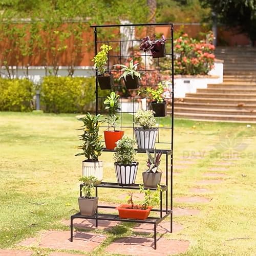 Image of D&V Engineering 3-Tier Metal Hanging Plant Stand, Heavy Duty Plant Shelf for Indoor /Outdoor, Flower Pot Organizer Rack, Perfect for Patio, Garden, Balcony, Living Room, Multiple Plants Storage