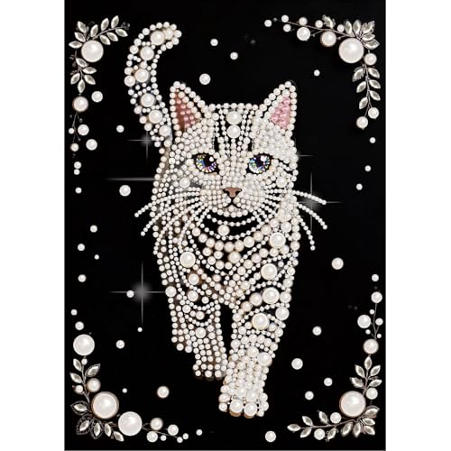 BSNRCH Special Shape Pearl Diamond Painting Kit for Adults DIY Pearl Dot Art Sparkling Gem Handmade Craft for Home Wall Decor Unique Gift for Mothers Day (Cat 1216 Inch