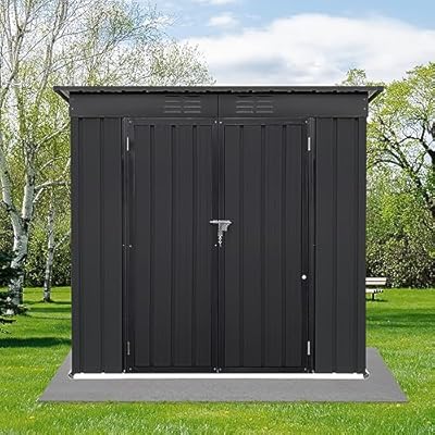 LCOZPG Metal Garden Sheds 4ftx6ft Outdoor Storage Sheds, Garden Shed for Bike,Waterproof Steel Garden Storage Tool Shed with Lockable Doors for Backyard,and Outside,6x4FT,Black