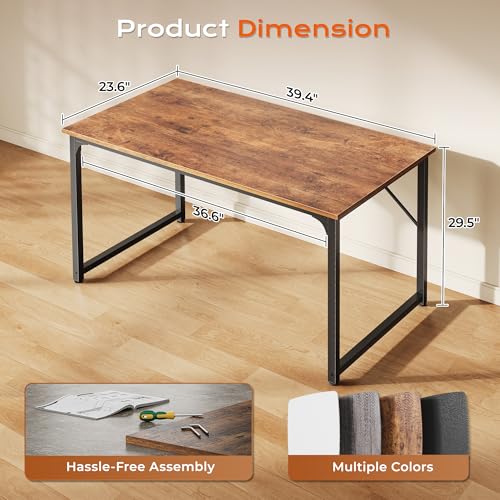 Image of PRAISUN 40 X 24 Inch Computer Desk with Deeper Desktop, Gaming Office Writing Work Desk for Home Office, Study, Bedroom, Work from Home, Metal Frame, Rustic Brown