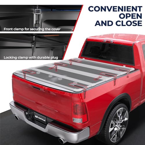Image of MOSTPLUS Quad Fold Hard Truck Bed Tonneau Cover Aluminum Compatible with 2009-2026 Dodge Ram 1500 Inclu. Classic & New Body Fleetside (for Models w /o Ram Box)-5.7 FT Bed On Top 67.4 Bed