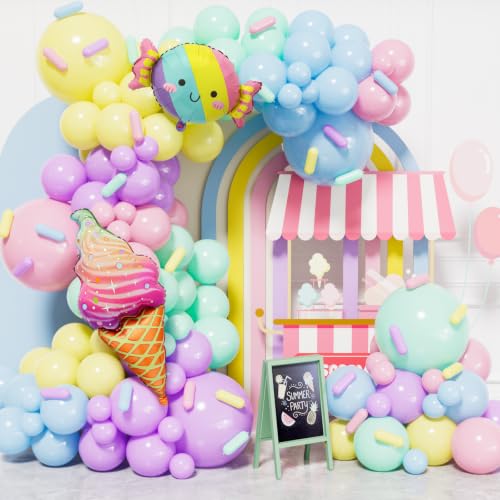 Adeyoo Pastel Balloon Arch Garland Kit - Ice Cream Balloon Arch Pastel Rainbow Balloons Candy Ice Cream Foil Balloons for Birthday Baby Shower Party Decorations Photo Backdrop