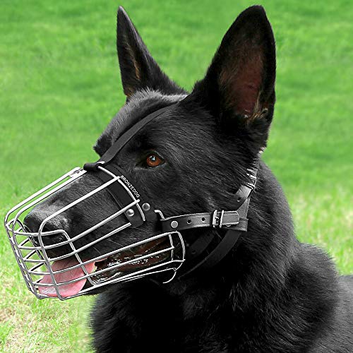 Bronzedog German Shepherd Dog Muzzle Wire Metal Basket Adjustable Leather Muzzle For Large Dogs (Size M) #TOP7
