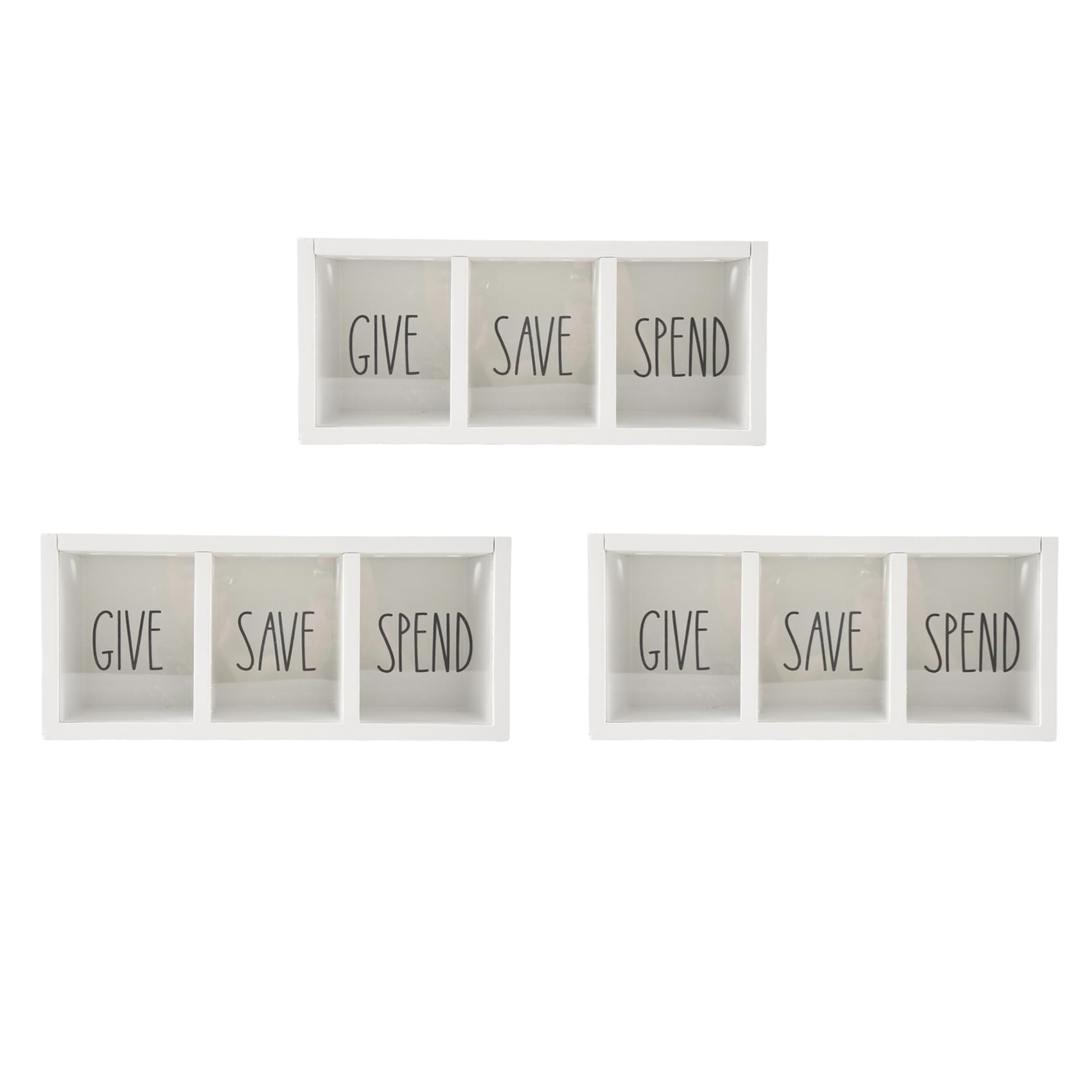 Greohnmpaw White 3X Wooden Give Save Spend Money Saving Box For Kids, Countertop Kid Piggy Bank For Daily Cash,