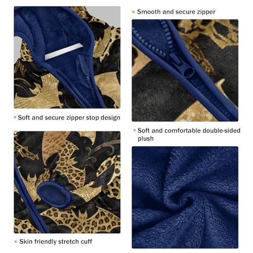 Bat Leopard Print on Black Toddler Fleece Jacket Girl Boys Hooded Fleece Jacket Coat Warm Outwear Zip-up 3-10T3