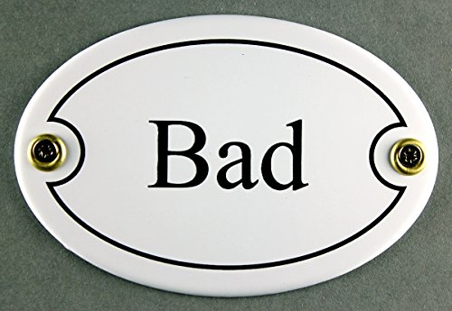 Emaille Türschild Bad weiß oval 7x10 cm Schild Emailleschild Metallschild Blechschild