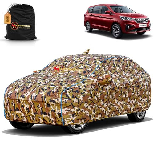 Image of Maruti Ertiga 100% Waterproof Car Cover for All Weather Protection with Mirror & Antena Pocket Inner Cotton Triple Stitched Cover with Adjustable Belt Bottom Elastic to Secure Fit -Jungle
