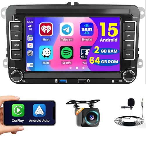 [2+64GB] Hikity Android 15 Autoradio Wireless Carplay pour VW Golf 5 6 Polo Passat Jetta Caddy Seat Tiguan Skoda Ecran Tactile 7 Pouces Poste Radio Voiture Bluetooth,...