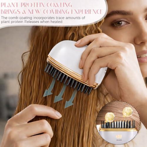 Image of VONT Mini Hair Straightener,Cordless&Rechargeable Portable Hair Straightener Brush with 3 Temperature Setting,Portable Electric Hair Brush 30s Heating,Mini Straightening Brush for Home & Travel (WHITE)