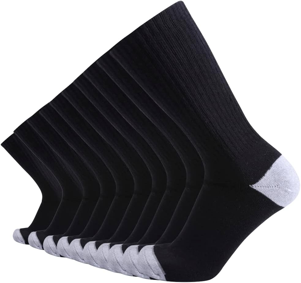 10P Pack Unisex Cotton Moisture Wicking Cushion Crew Socks