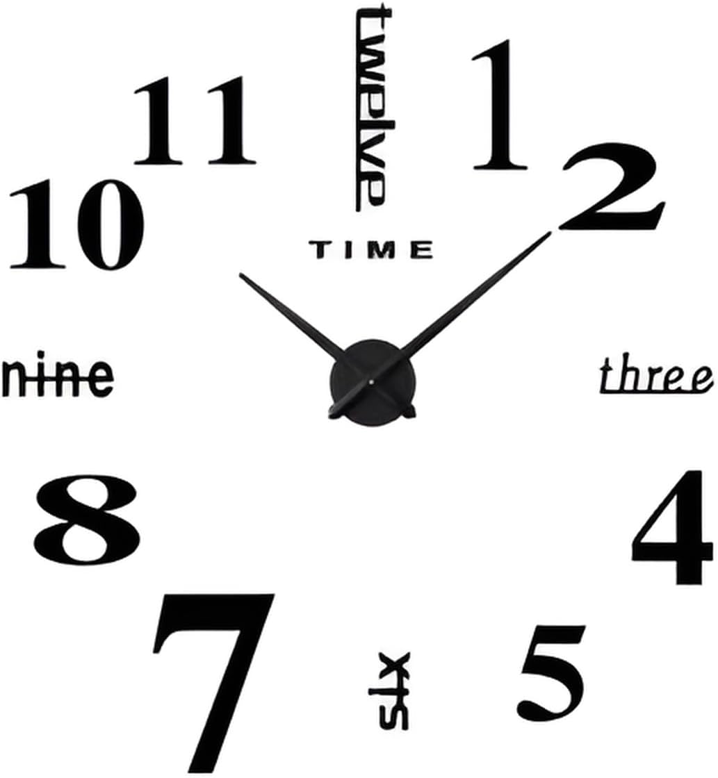 Mokcolii Wall Clock, 3D Numerals, Silent, Wall Mounting, Simple, Interior, DIY Specifications, Freely Change the Layout According to the Size of the Wall, Handmade Kit, Analog Watch, Silver Pointer