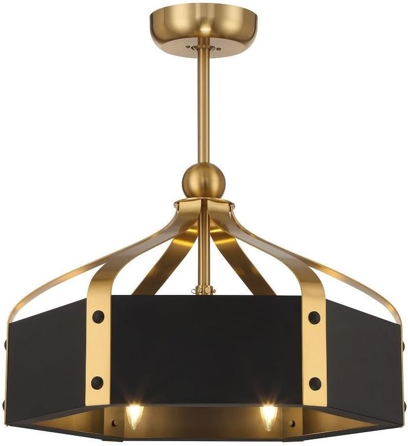 Savoy House 26-FD-7806-143 Sheffield Modern Metal Fandelier Ceiling Fan with Remote, LED 6-Light 36 Total Watts, 28" H x 26" W, Matte Black & Warm Brass