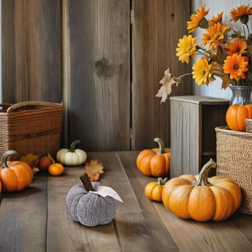 Mini calabazas de ganchillo para mesa de Acción de Gracias decoración otoñal PRETYZOOM en casa 5