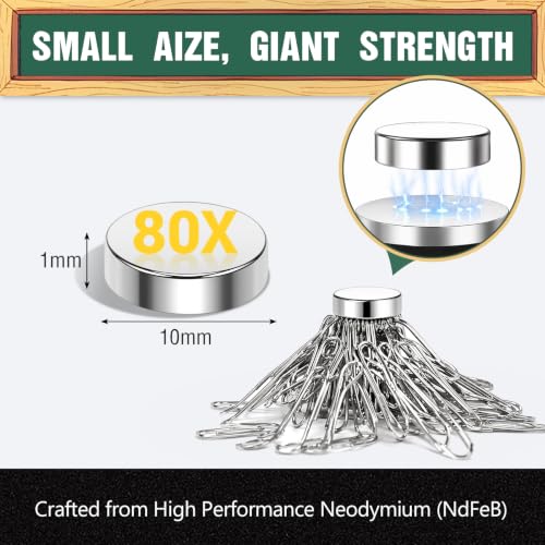 Wukong Magnesy neodymowe 10 x 3 mm, 80 sztuk, bardzo mocne mini magnesy, okrągłe, małe magnesy do tablicy korkowej, na lodówkę, do rzemiosła, biura, kuchni