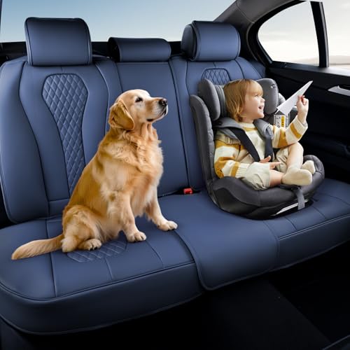 Image of Coverado Car Seat Covers, Rear Car Protectors, Black Leather Seat Covers, 3-Piece Waterproof Automotive Seat Covers for Back Seats Universal Fit for SUVs & Cars, All-Weather Protection