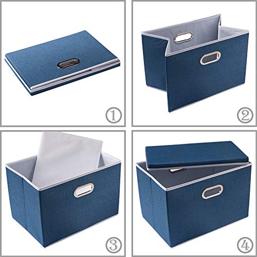 Image of PRANDOM Large Collapsible Storage Bins with Lids [5-Pack] Fabric Foldable Storage Boxes Organizer Containers Baskets Cube with Cover for Home Bedroom Closet Office Royal Blue(17.7x11.8x11.8)