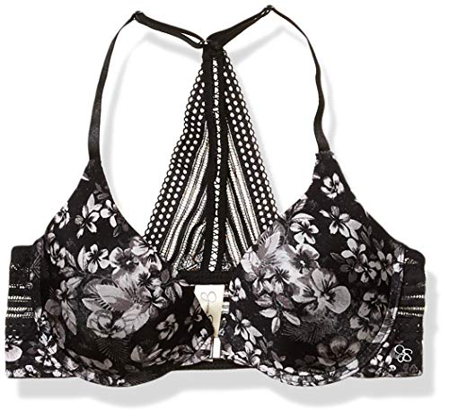 Jessica Simpson Women's Racerback Push-Up Bra, Black Floral Print, 36C