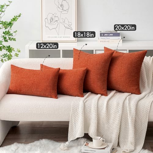 Image of MIULEE Pack of 2 Rust Throw Pillow Covers 12x20 Inch Soft Chenille Lumbar Pillow Covers for Sofa Living Room Couch Fall Home Decor Solid Dyed Cases