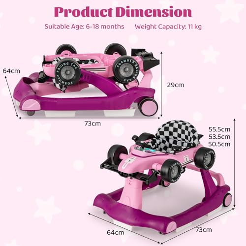 Image of GLACER Foldable Baby Walker, 4-in-1 Infant Walker with Adjustable Height & Speed, Music, Light, Steering Wheel & Washable Cushion, Baby Walker Activity Center for Boys Girls 6 -18 Months (Purple)