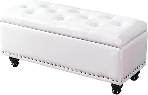 Otomana de almacenamiento, banco de entrada con botones de piel sintética con almacenamiento, taburete para cambiar zapatos, baúl de juguete