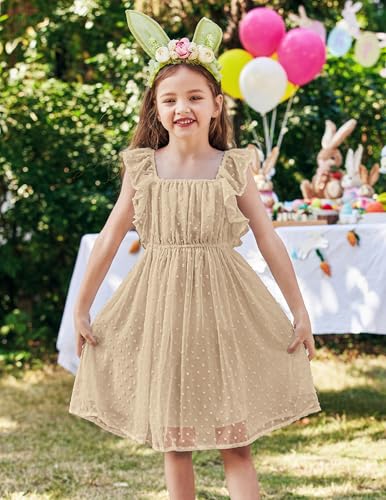 Girls Ruffle Sleeve Swiss Dot Dress Stretchy A-Line Flutter Sleeve Casual Dress for 5-12 Years Kids2