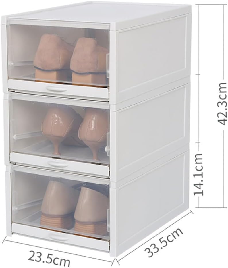 3pcs Transparent Plastic Shoe Storage Boxes with Drawer Design for Women Stackable Shoe Organizer for Small Closets Dorm Rooms