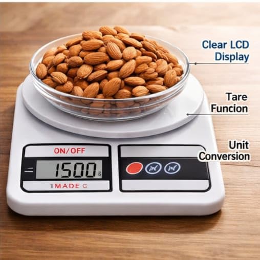 Image of HOSANA Series Digital Kitchen Weighing Scale 10 kg, Electronic Weight Machine with LCD Display for Baking, Cooking, Food & Diet, SF-400 /A121.