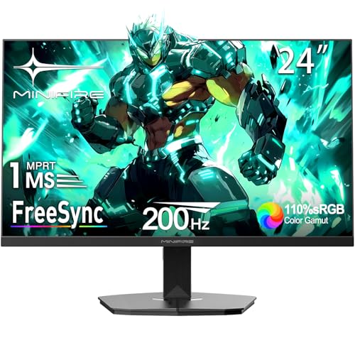 Minifire Gaming Monitor 24 Zoll, 200 Hz, 1ms, FreeSync, Full HD(1920 x 1080), Rahmenlos Bildschirm, Einstellbar, 300Nits, sRGB 110%, HDMI 2.0&DP 1.4-(MFG24F4H)