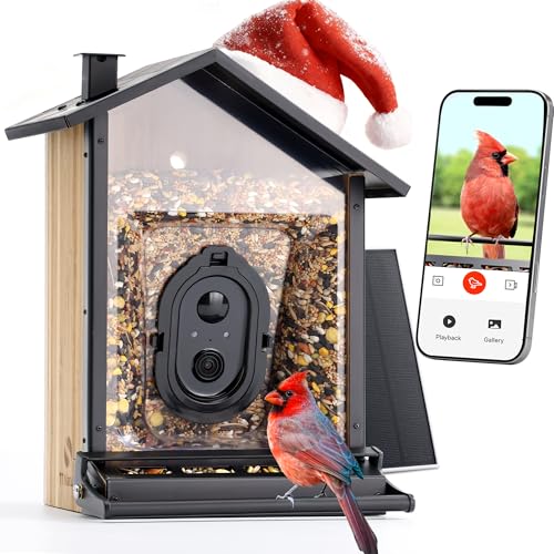 TT Nature Upgrade Squirrel-Proof Bird Feeder with Camera, Solar Powered, Smart AI Bird Species Recognition, Instant Notification, CCPA Data Security, Bamboo 3.2L Large Capacity, Ideal Gift