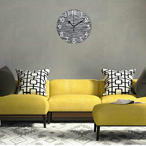 Naanle Chic 3D Black Slate Stone Wall Print Round Wall Clock Decorative, 9.5 Inch Battery Operated Quartz Analog Quiet Desk Clock For Home,Office,School #TOP3