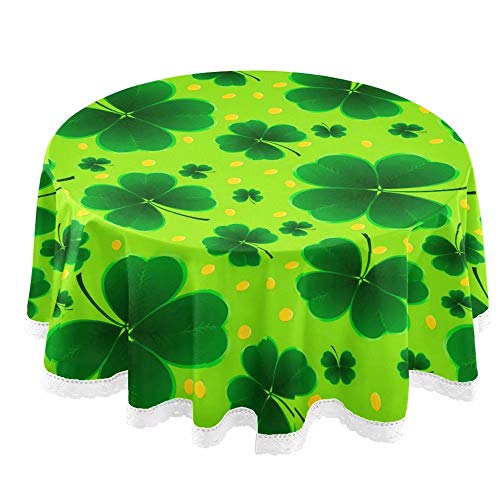 Featured Product Happy St.Patrick Day Shamrock Round Tablecloth Golden Coin Green Clover Floral Table Cloth Cover Mat Lace Washable Polyester 60" Dining Decorative for Holiday Home Party Wedding Picnic