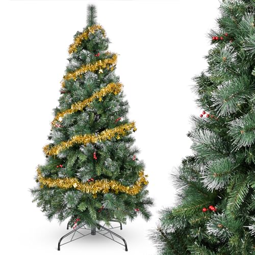 YEAUPE PRO Árbol de Navidad Artificial de 175cm con Bayas Rojas y Efecto Nieve, Decorado, PVC, Montaje en 3 Partes, Base de Metal