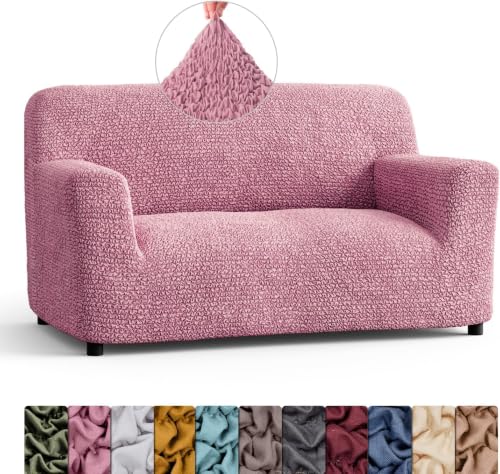 Image of Bellissima Sofa Covers - Premium Luxury Microfibra Plain Stretchable Sofa Cover Fully Covered Slipcover, Imported from Italy (Dusty Rose, 2 Seater-US)