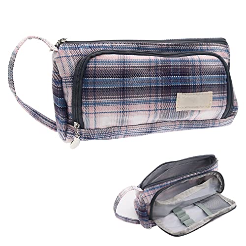 KYYLZ Federmäppchen mit grossem Multifunktions Mäppchen Schreibwarenbeutel Bleistift Beutel für Middle High School College Office Studentin Erwachsener Teen Geschenk-Schwarz Weiß Raster Mädchen Junge Cover