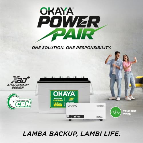 Image of Okaya Inverter with Battery Combo for Home,Office & Shops | ATSW 950 12V Pure Sine Wave Inverter 700VA with 36 Months Warranty & OPJXT12048 90AH XBD+ Certified JXT Battery with 48 Months Warranty