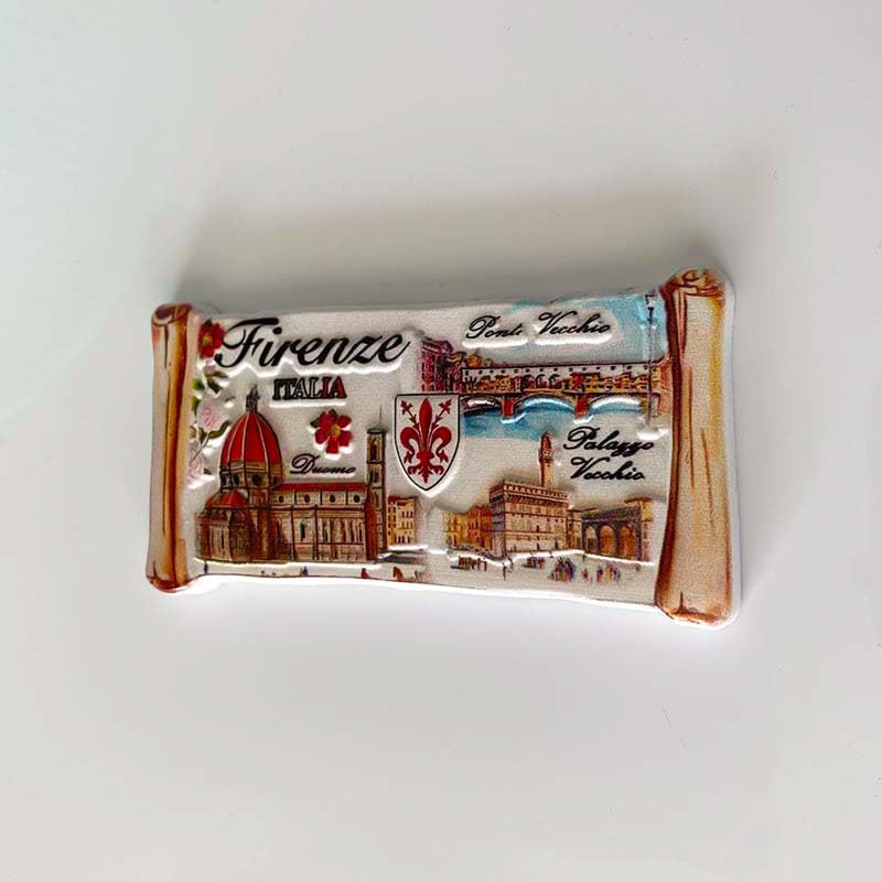 Imán decorativo cerámico de Florencia con Duomo y Ponte Vecchio miniatura 2