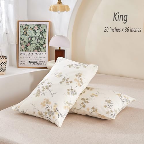 Image of ECOCOTT 2 Pack Pillowcase King Size with Vintage Wash Painting Floral Pillow Cases Set, 100% Cotton King Pillow Covers Envelope Closure (King, 20 inchx36 inch)