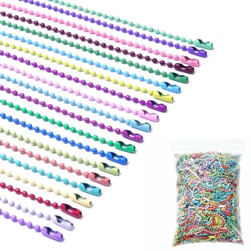 Omeblos 200Pcs Bead Chain Ball Chain Keychain, 10cm Adjustable Mixed Color Dog Tag Chains Beaded Metal Keychain, 2.4mm Beads Chains for Hanging Ornament Jewelry Tags, Jewelry Making, DIY Crafts