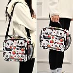 ALAZA Panda Red Strawberry Lunch Box for Girls Kids Insulated Lunch Bag Reusable Lunchbox Cooler Tote Freezable Shoulder Strap for School Picnic - Image 3