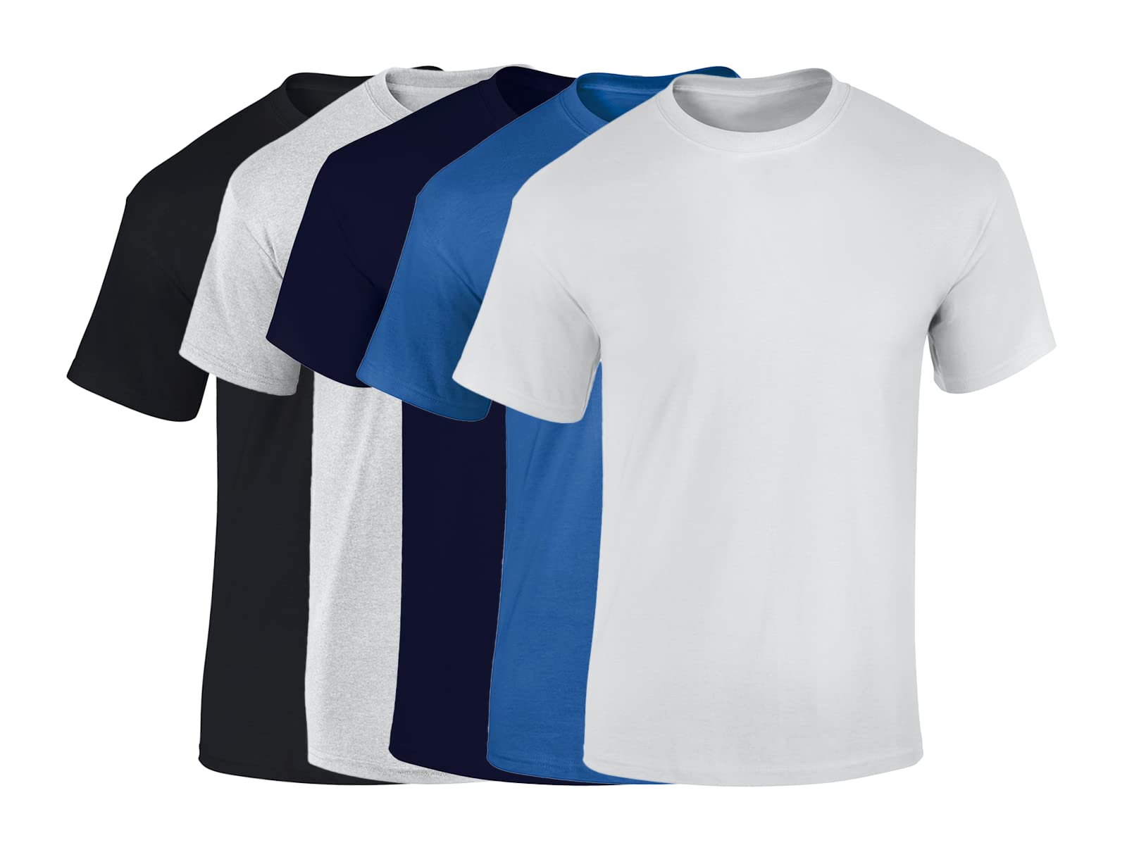 COOZO Mens Heavy Cotton Pack of 5 T-Shirts - Ash/Black/Navy/Royal/White - XL