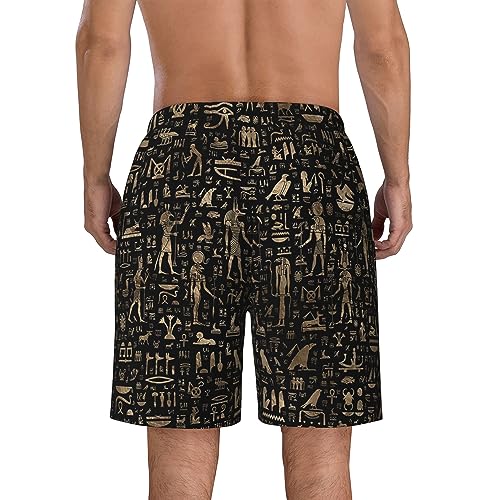 Ancient Egyptian Hieroglyphs Black Gold Mens Swim Trunks Quick Dry Swim Shorts Swimwear Bathing Suits with Pockets4