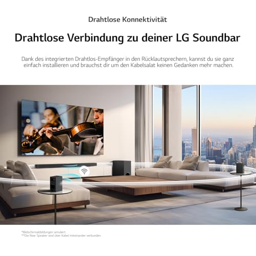 LG SPT8-S Rücklautsprecher-Set, Rücklautsprecher-Set für Soundbars, 100 W Leistung und 2,0 Kanäle, leistungsstarker und Surround-Sound, platzsparendes Design, Schwarz – Bild 3