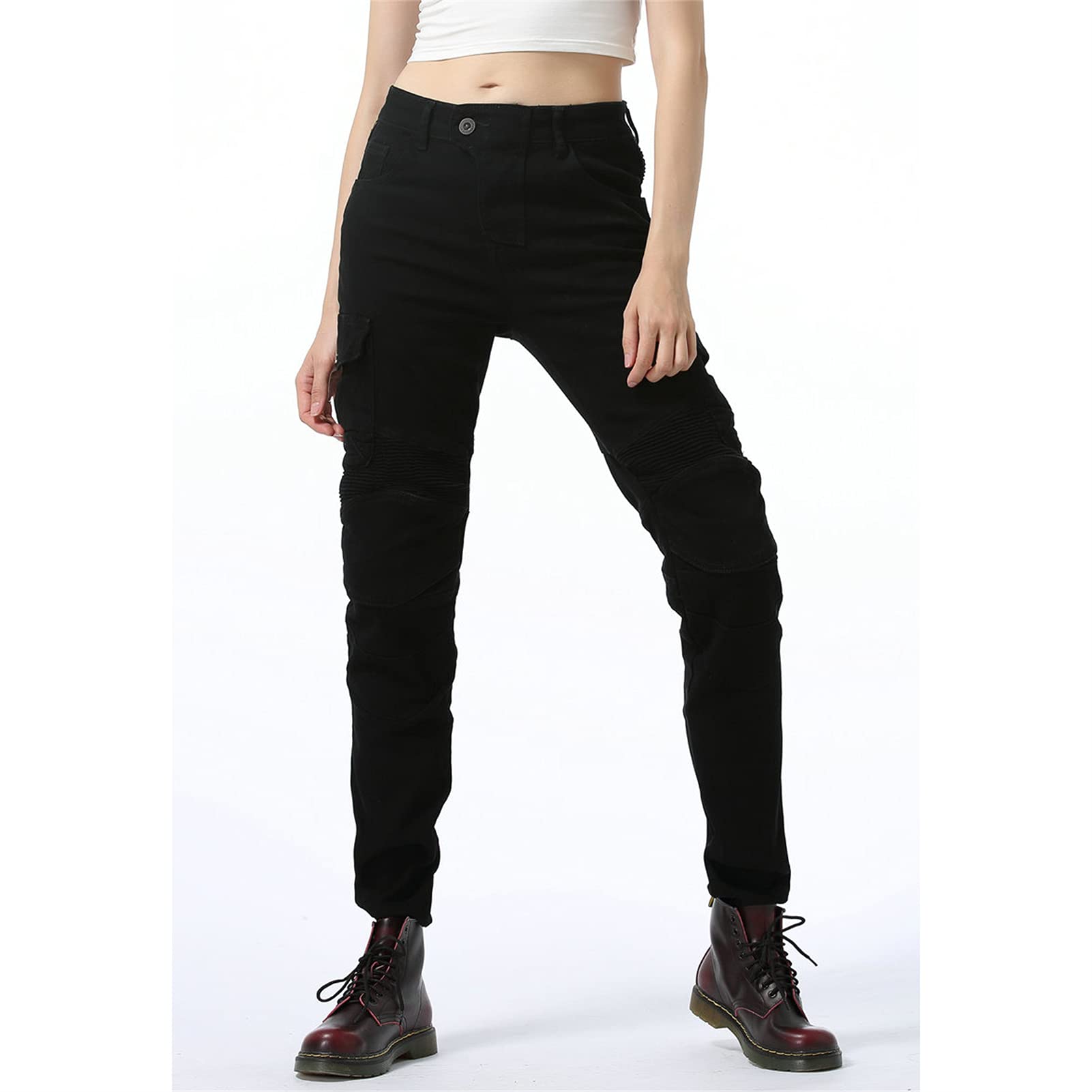 Donne Pantaloni Da Moto, Donna Pants Jeans Per Motociclismo Antivento Traspirante Resistenti Caduta/all'usura Con Rimovibile Ginocchiere E Armatura Protezioni (Nero,XS)