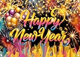 LYWYGG 82.6x59inch Fabric Happy New Year Backdrop Colorful Firework New Year Eve Photography Background cp-723