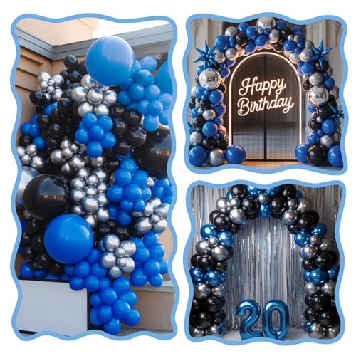 Image of Black Blue Silver Link Balloons,60Pcs 6Inch Blue Silver Latex Linking Balloons for Birthday Baby Shower Wedding Anniversary Party Decorations