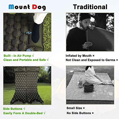 MOUNTDOG Camping Sleeping Pad Mat with LED Camping Lantern, Ultralight Inflatable Backpacking Pad Air Mattress for Camp Hiking Traveling Tent, Camping Lamps with 5 Light Modes, Handle & Carabiner - Thumbnail 2